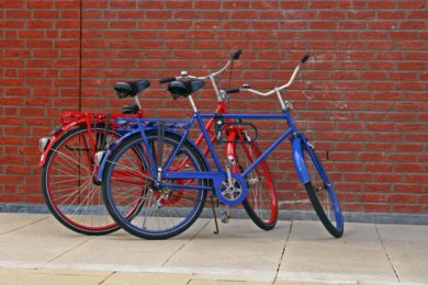 Red and blue bikes