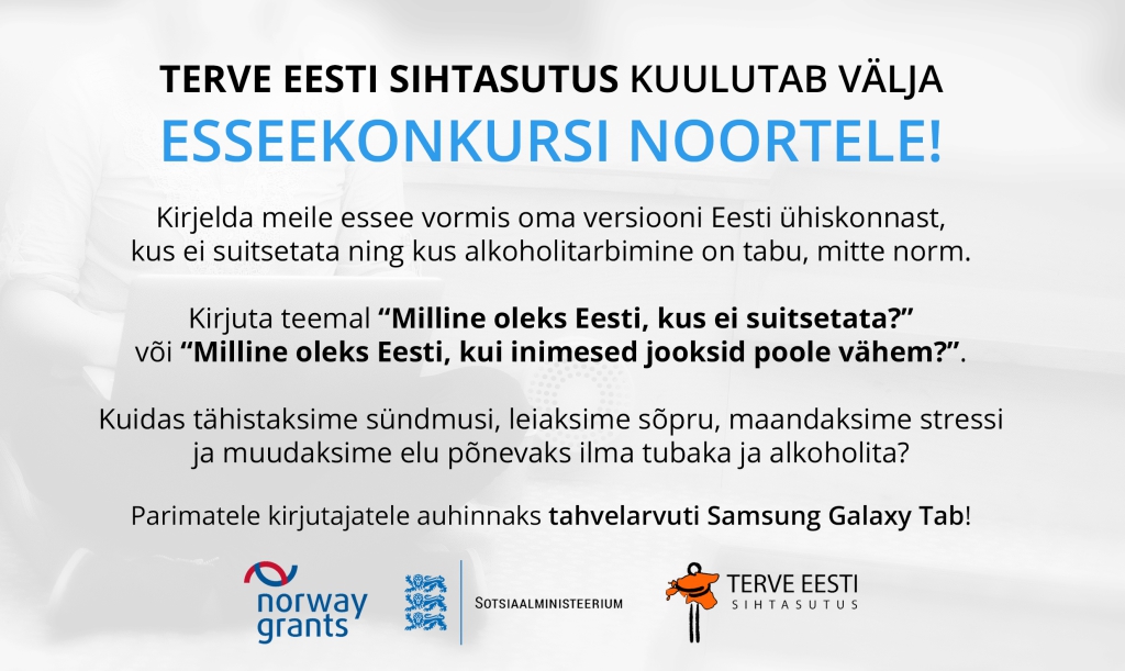 ESSEEKONKURSS! Terve Eesti Sihtasutus kuulutab välja esseekonkursi noortele